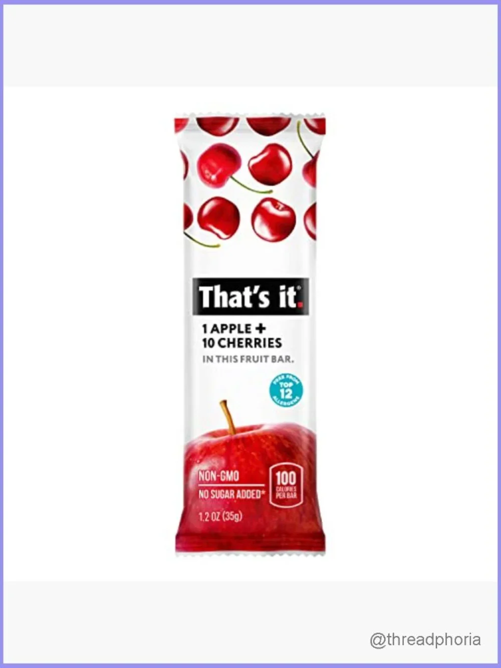 Apple + Cherry Fruit Bars, 12-Pack, Gluten Free, Vegan, High Fiber, No Sugar